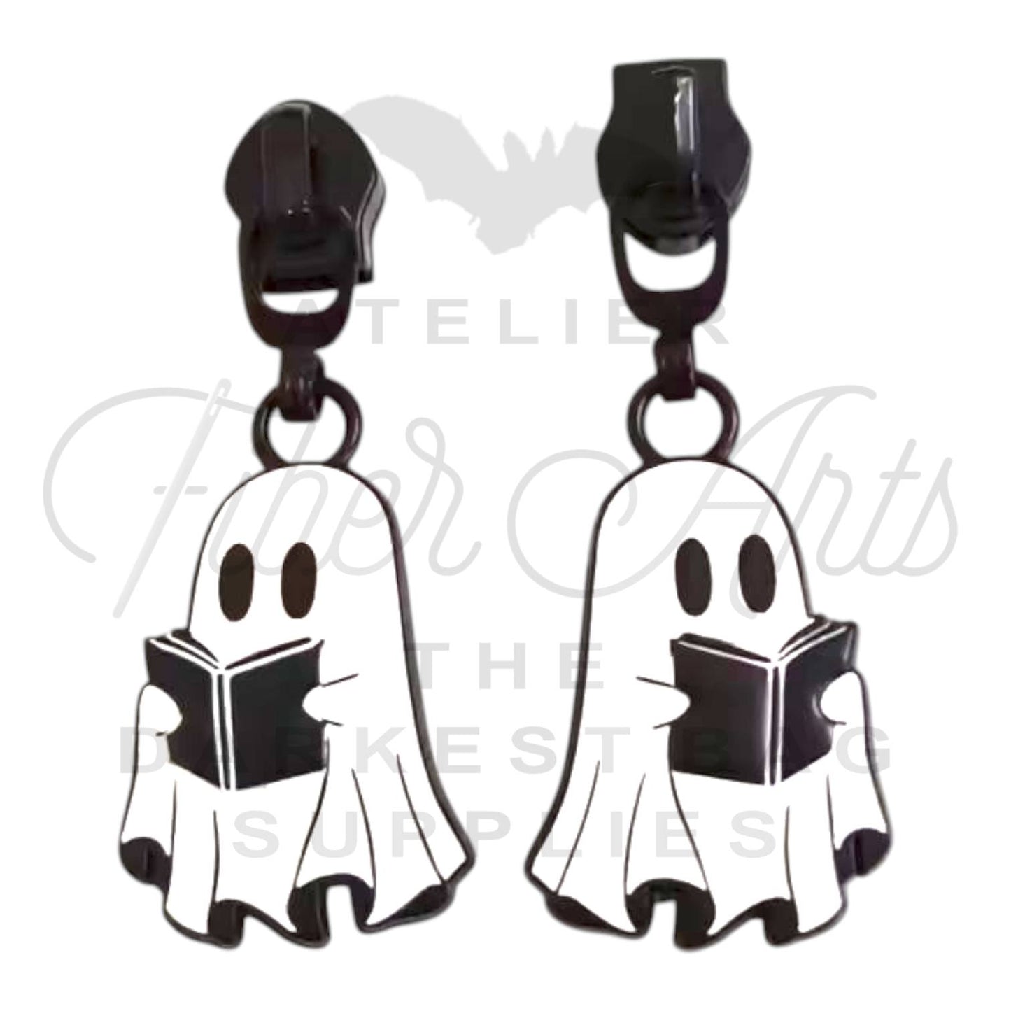 COMING SOON - Reading Ghost Zipper Pulls in Matte Black and Enamel at Atelier Fiber Arts