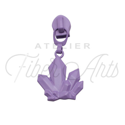 #5 Crystal Cluster Zipper Pulls in Matte Amethyst at Atelier Fiber Arts