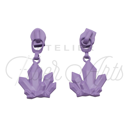 #5 Crystal Cluster Zipper Pulls in Matte Amethyst at Atelier Fiber Arts