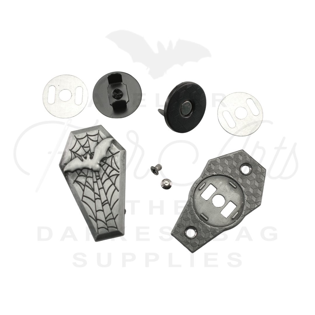Bat Coffin Magnetic Snap in Antique Steel - 1 set
