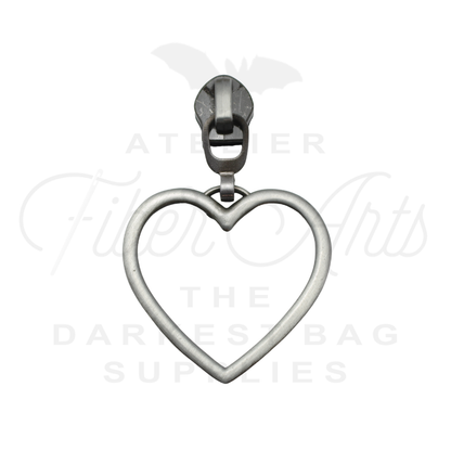 #5 Large Heart Zipper Pulls in Antique Steel at Atelier Fiber Arts