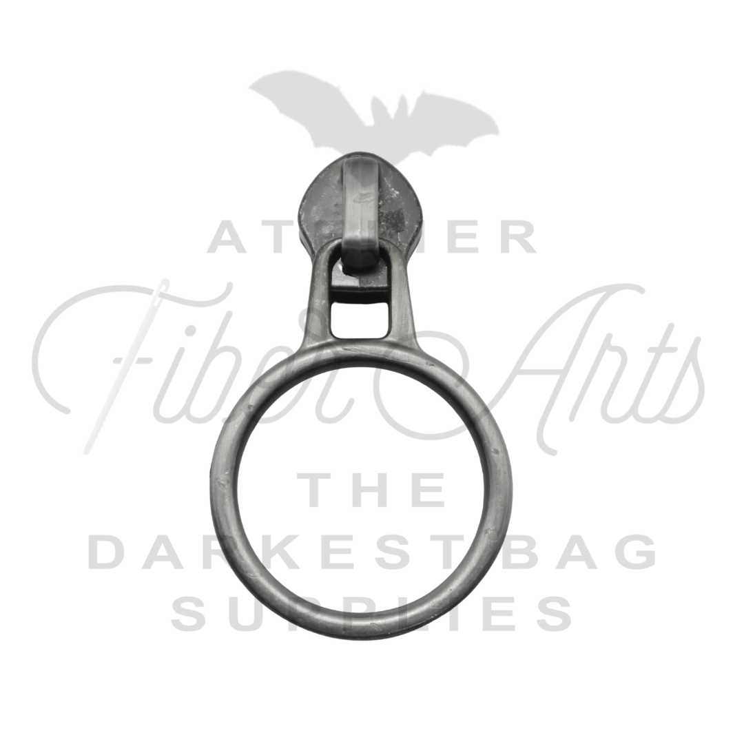 #5 Large Ring Zipper Pulls in Antique Steel at Atelier Fiber Arts