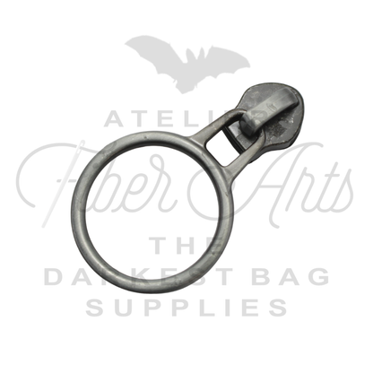 #5 Large Ring Zipper Pulls in Antique Steel at Atelier Fiber Arts