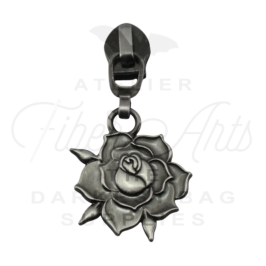 #5 Rose Bloom Zipper Pulls in Antique Steel