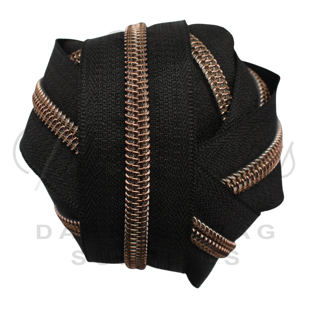#5 Zipper - Black - Antique Copper Teeth at Atelier Fiber Arts
