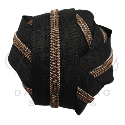 #5 Zipper - Black - Antique Copper Teeth at Atelier Fiber Arts