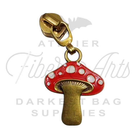 #5 Fungi with Enamel Nylon Zipper Pulls in Antique Gold at Atelier Fiber Arts