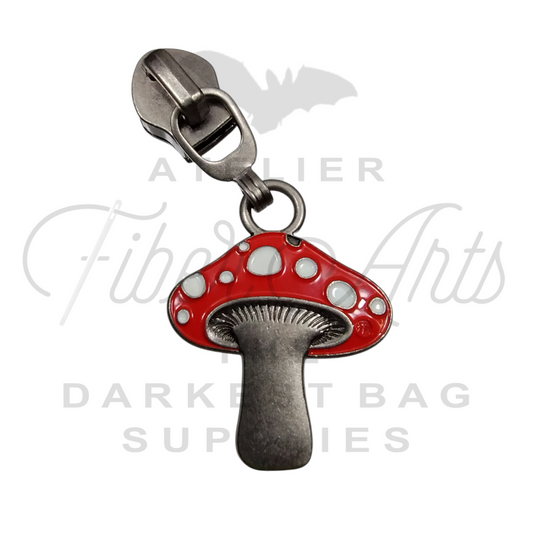 #5 Fungi with Enamel Nylon Zipper Pulls in Antique Nickel at Atelier Fiber Arts