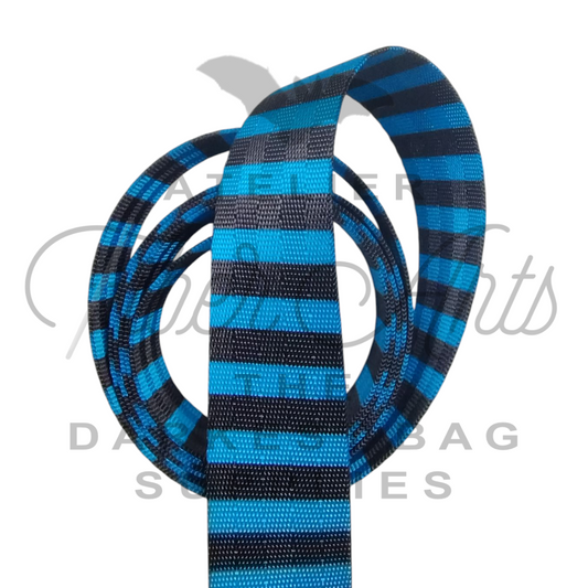 Webbing - Azure Sky and Black Stripes - 38mm (1.5in) sold by the meter at Atelier Fiber Arts
