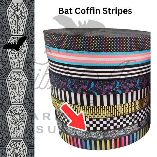 PRE-SALE Webbing - Bat Coffin Stripe - 25mm (1in) sold by the meter at Atelier Fiber Arts