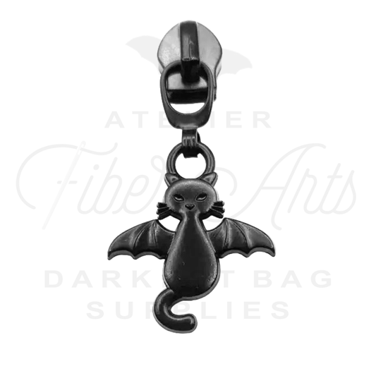 #5 Bat Cat Zipper Pulls in Matte Black at Atelier Fiber Arts