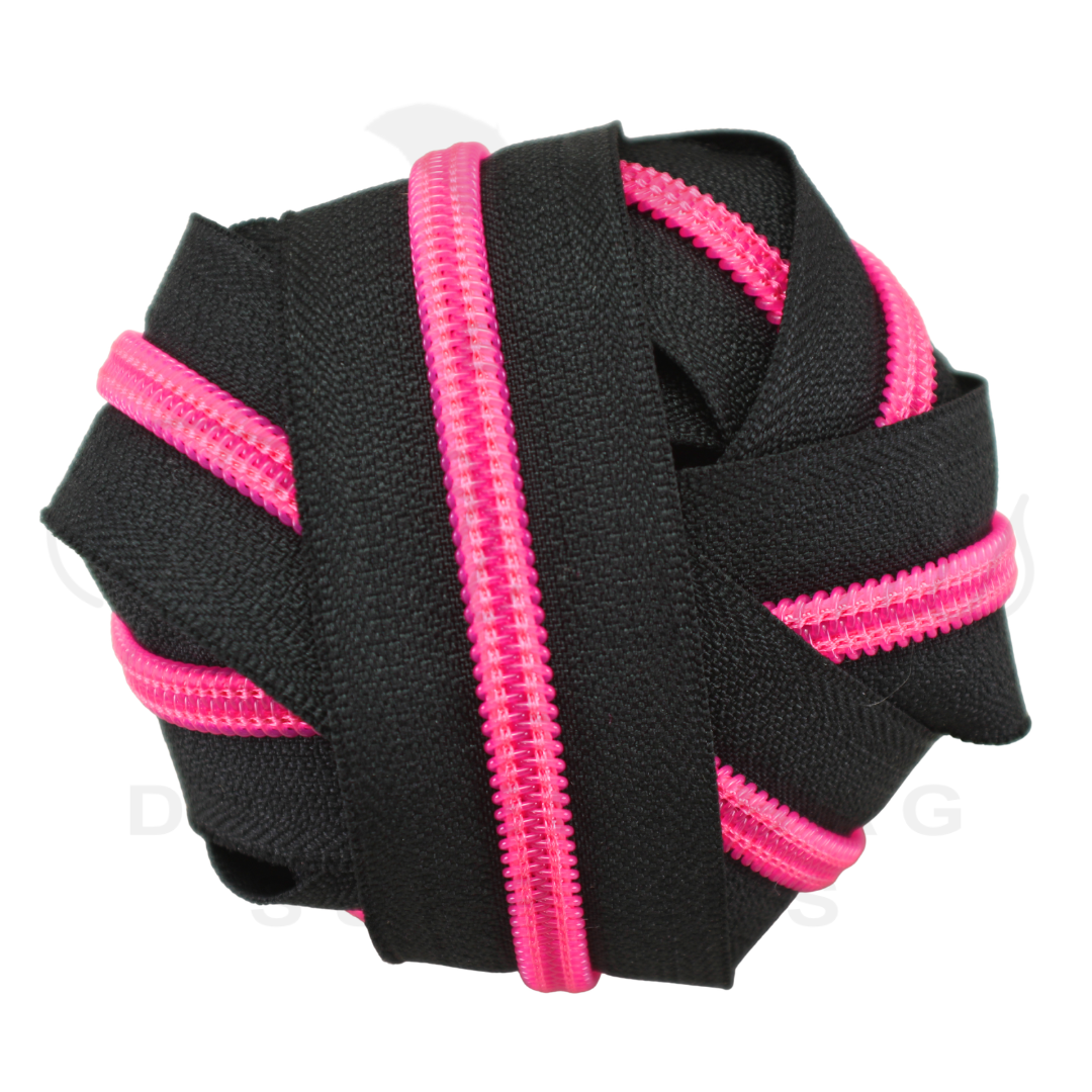 #5 Zipper - Black - Hot Pink Teeth at Atelier Fiber Arts