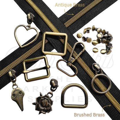 #5 Zipper - Black - Brass Teeth at Atelier Fiber Arts