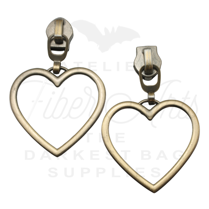 #5 Large Heart Zipper Pulls in Brushed Brass at Atelier Fiber Arts