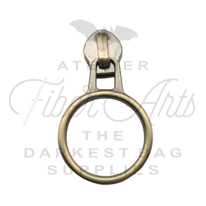 #5 Large Ring Zipper Pulls in Brushed Brass at Atelier Fiber Arts