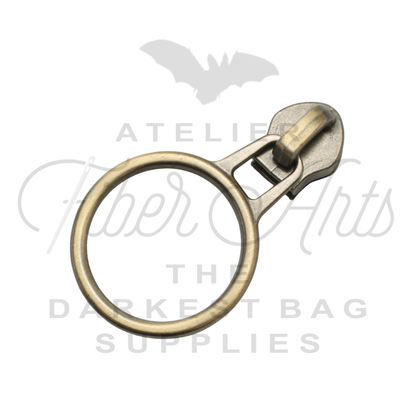 #5 Large Ring Zipper Pulls in Brushed Brass at Atelier Fiber Arts