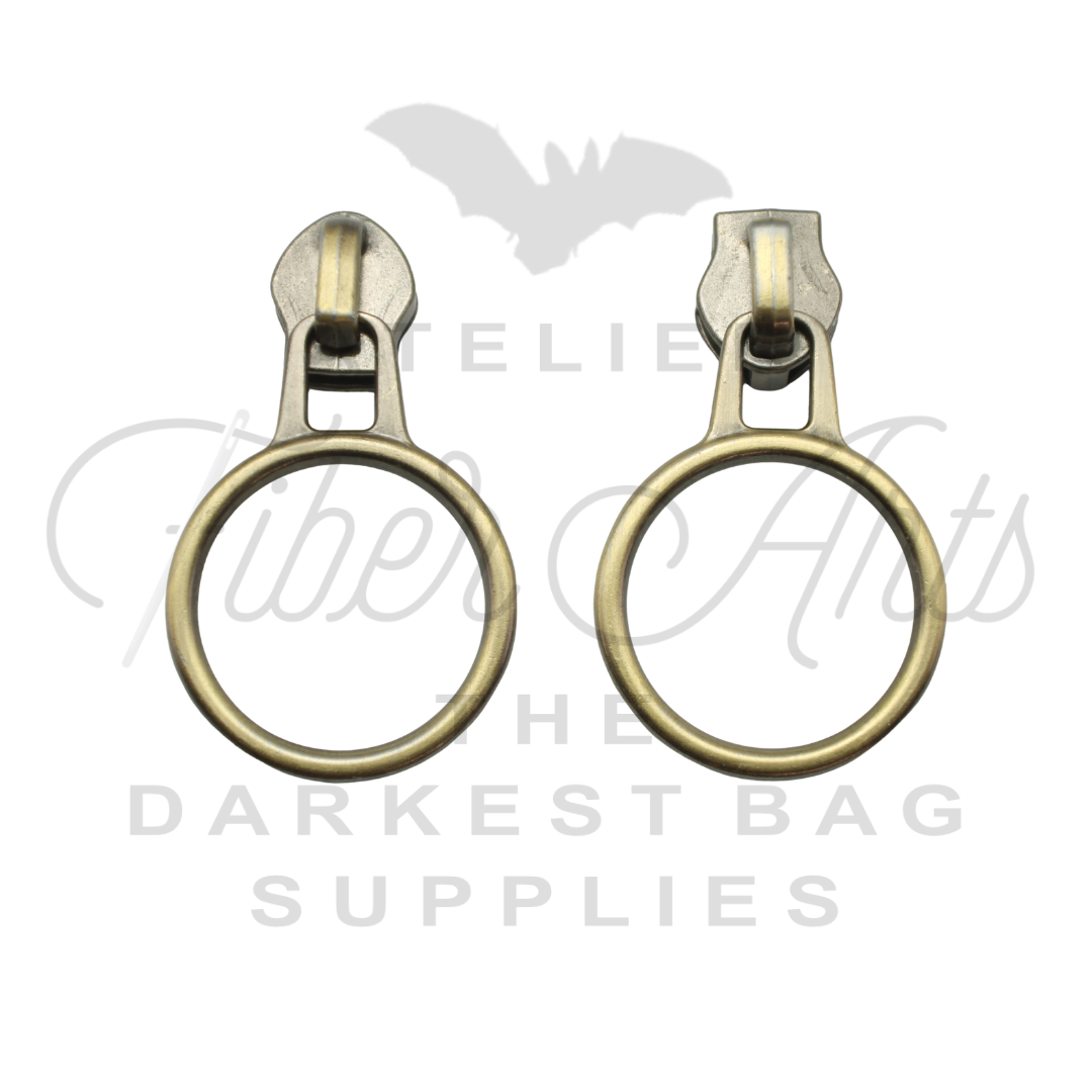 #5 Large Ring Zipper Pulls in Brushed Brass at Atelier Fiber Arts