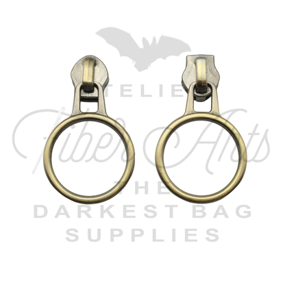 #5 Large Ring Zipper Pulls in Brushed Brass at Atelier Fiber Arts