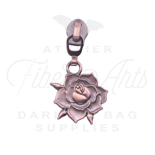 #5 Rose Bloom Zipper Pulls in Copper at Atelier Fiber Arts