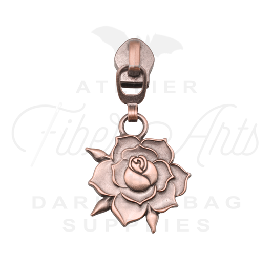 #5 Rose Bloom Zipper Pulls in Copper at Atelier Fiber Arts