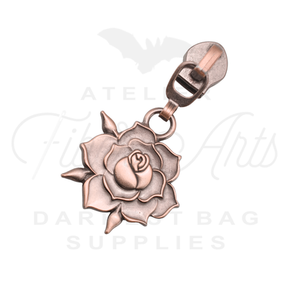 #5 Rose Bloom Zipper Pulls in Copper at Atelier Fiber Arts