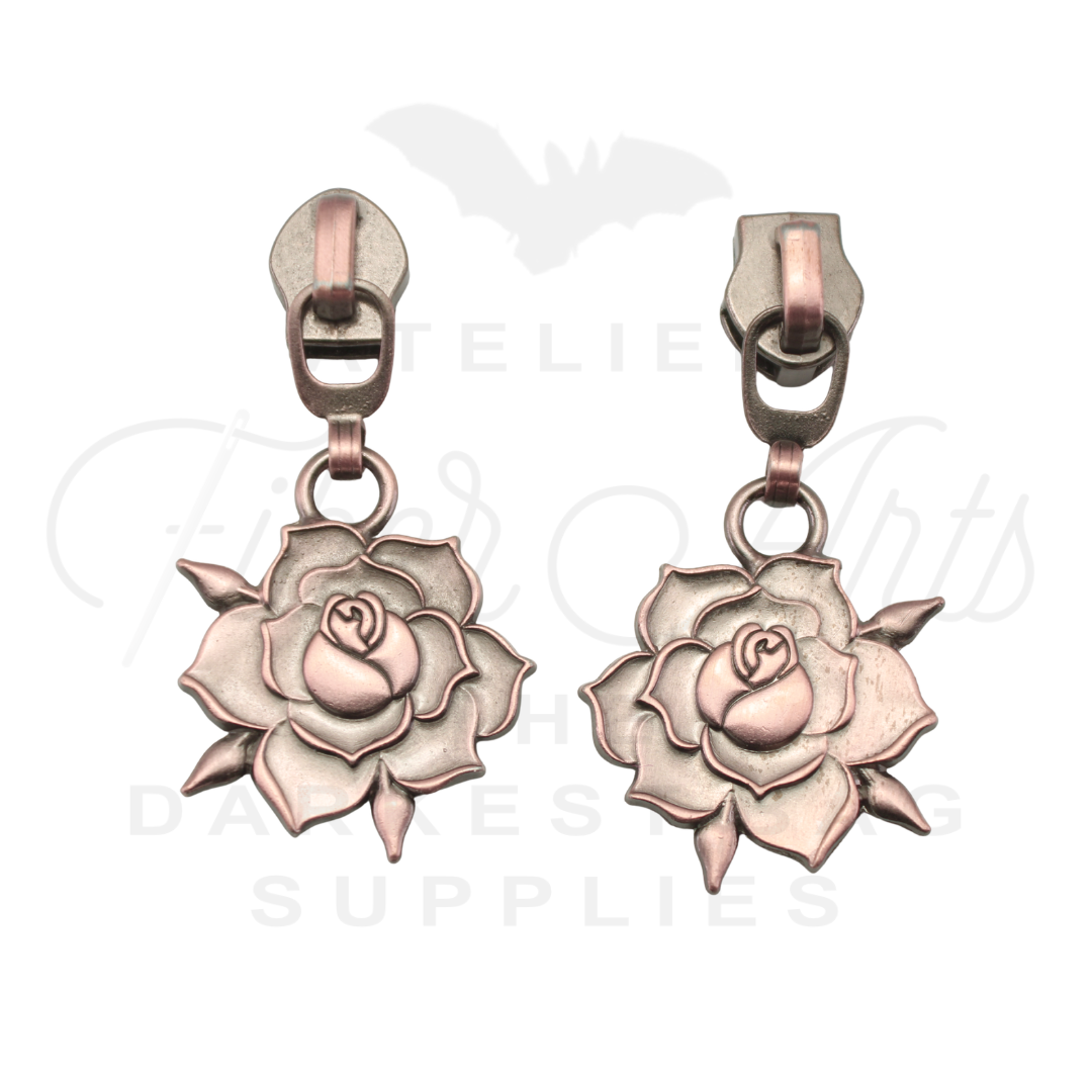 #5 Rose Bloom Zipper Pulls in Copper at Atelier Fiber Arts