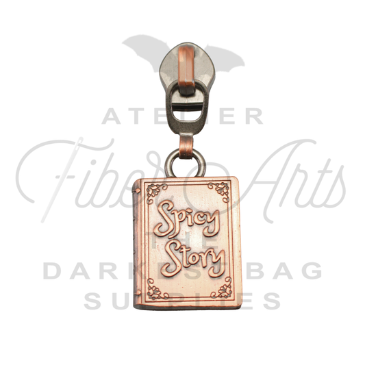 #5 Spicy Story Zipper Pulls in Copper at Atelier Fiber Arts