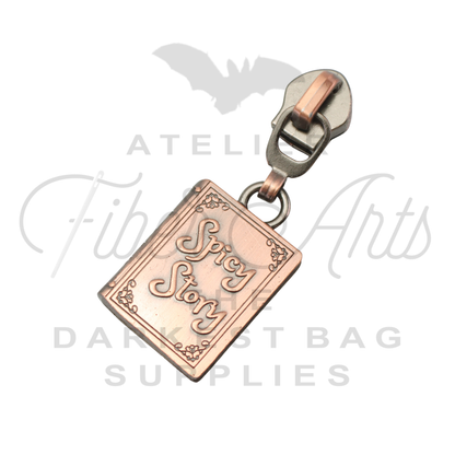 #5 Spicy Story Zipper Pulls in Copper at Atelier Fiber Arts