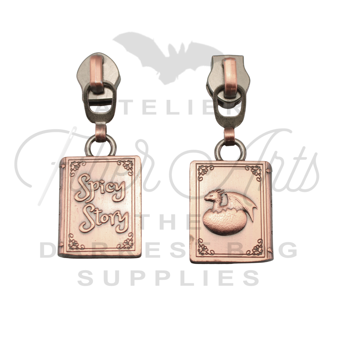 #5 Spicy Story Zipper Pulls in Copper at Atelier Fiber Arts