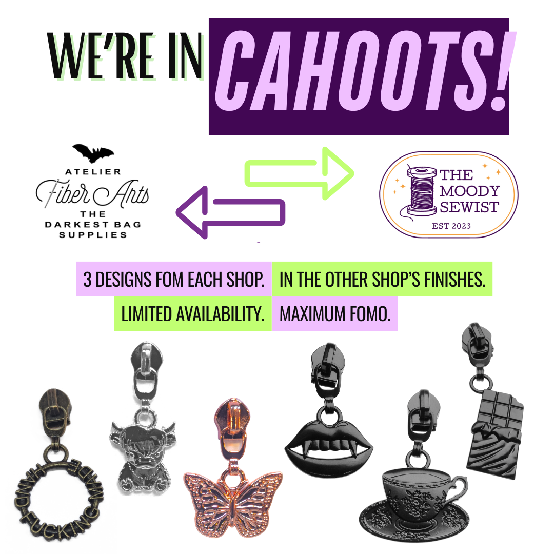 #5 Bite Me Zipper Pulls in Matte Black at Atelier Fiber Arts