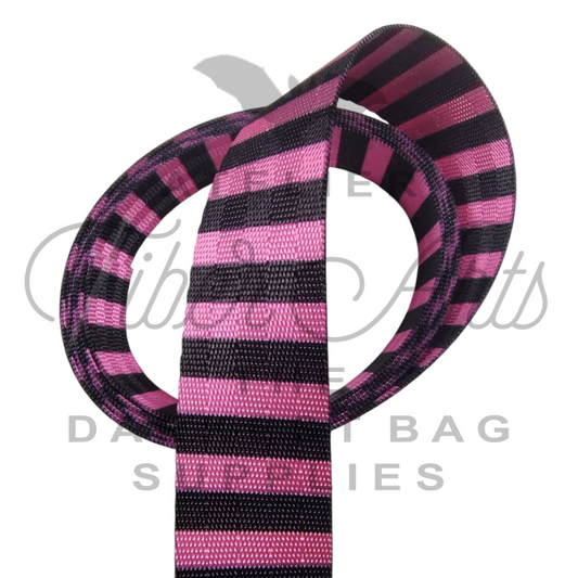 Webbing - Cherry Blossom and Black Stripes - 25mm (1in) sold by the meter at Atelier Fiber Arts