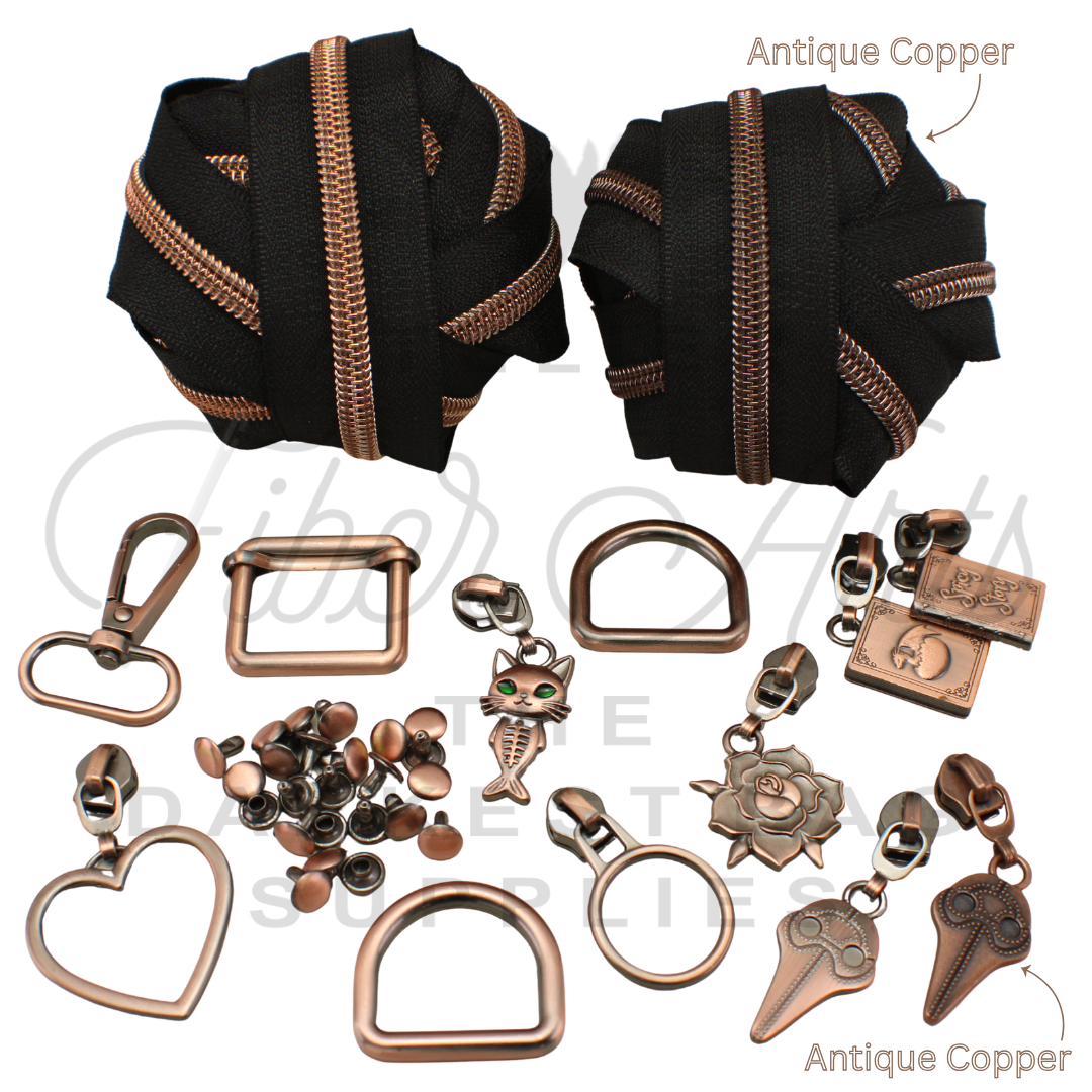 #5 Large Ring Zipper Pulls in Copper at Atelier Fiber Arts