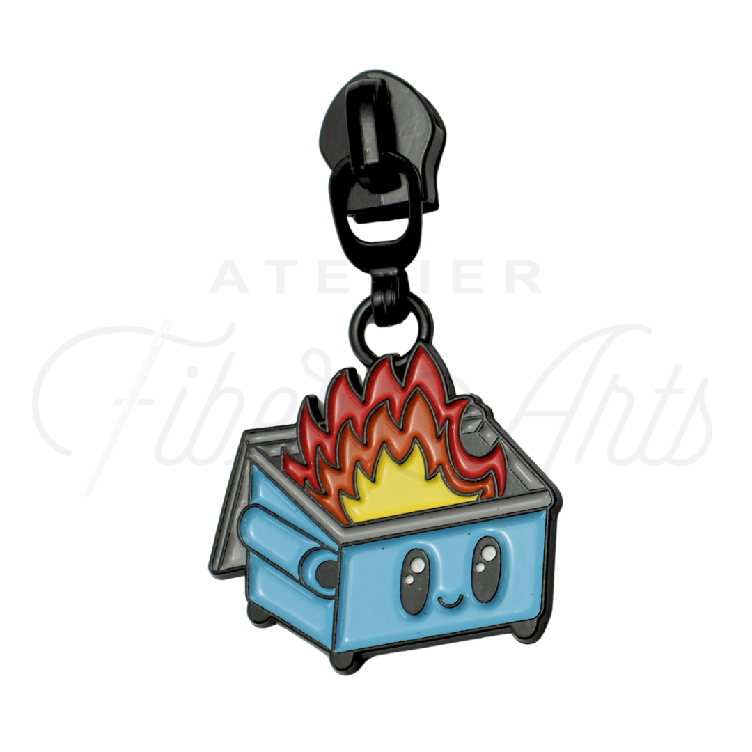 #5 Dumpster Fire for CCD Zipper Pulls in Matte Black and Enamel at Atelier Fiber Arts