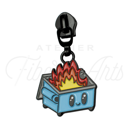 #5 Dumpster Fire for CCD Zipper Pulls in Matte Black and Enamel at Atelier Fiber Arts