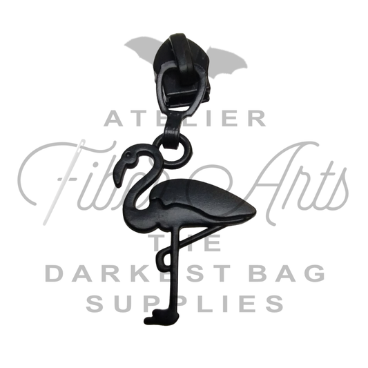 #5 Flamingo Zipper Pulls in Matte Black at Atelier Fiber Arts
