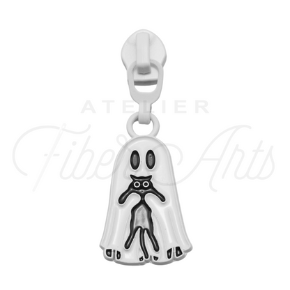 #5 Freaky Friends Zipper Pulls in Matte White and Enamel at Atelier Fiber Arts