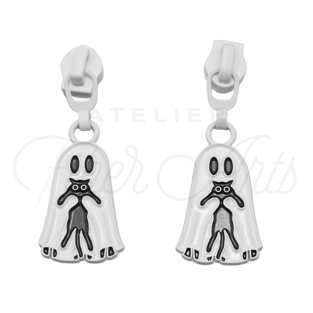 #5 Freaky Friends Zipper Pulls in Matte White and Enamel at Atelier Fiber Arts