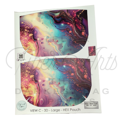 HEX Pouch View C 3D - Cut and Sew - Large - Smooth Finish - Alcohol Ink #3 at Cork and Copper Designs