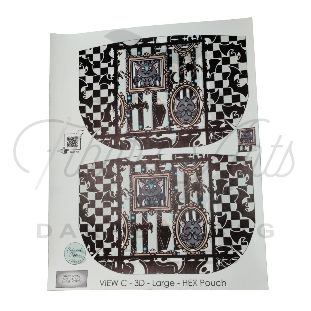 HEX Pouch View C 3D - Cut and Sew - Large - Smooth Finish - Ghosts + Bats at Cork and Copper Designs