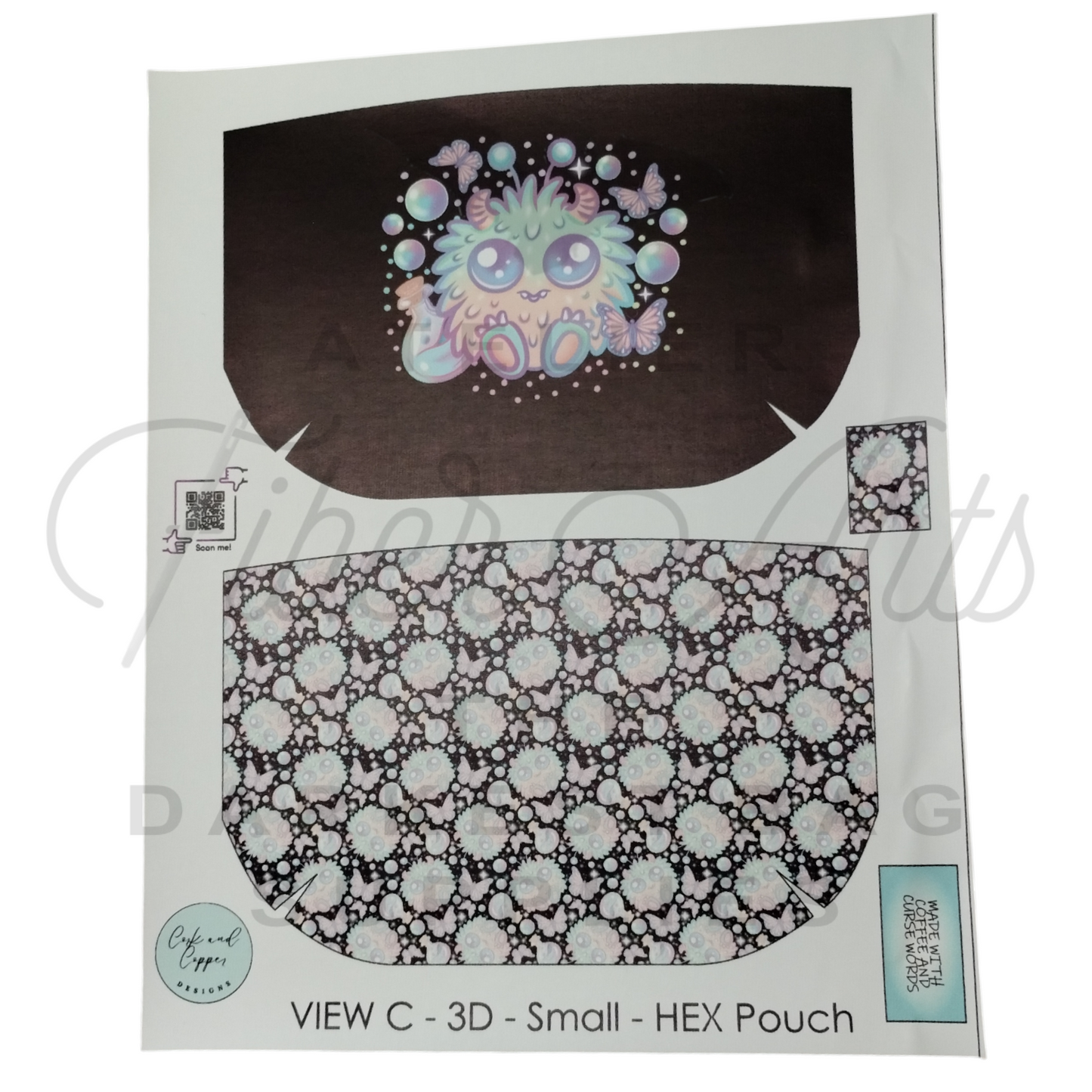 HEX Pouch View C 3D - Cut and Sew - Small - Smooth Finish - Floof with Panel at Cork and Copper Designs