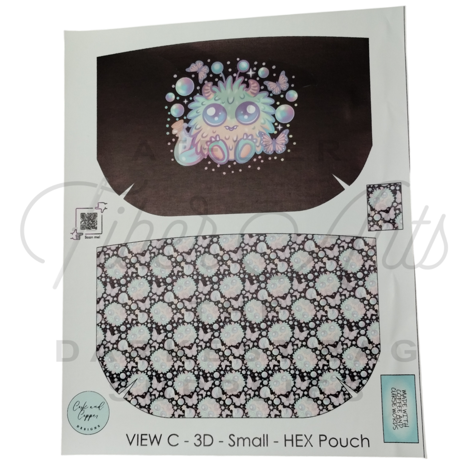 HEX Pouch View C 3D - Cut and Sew - Small - Smooth Finish - Floof with Panel at Cork and Copper Designs