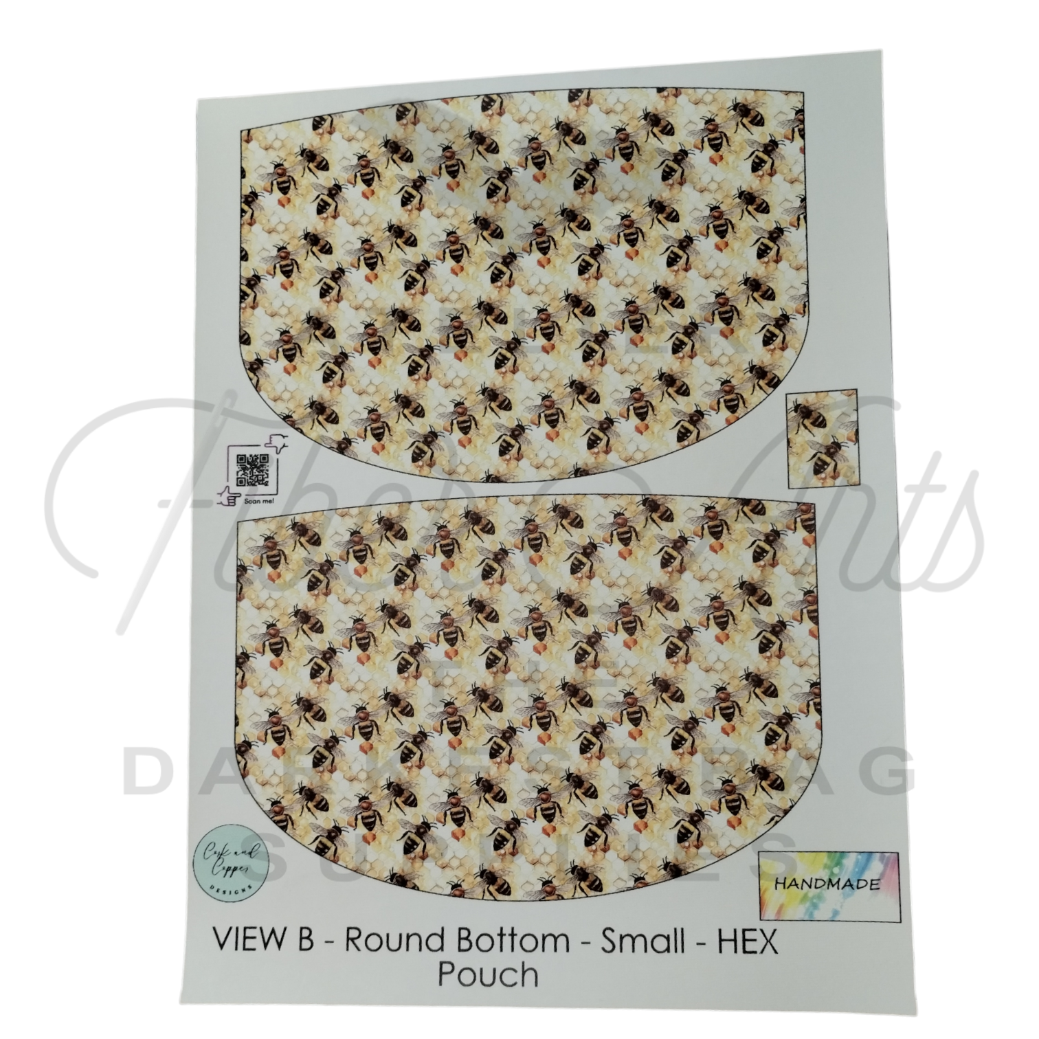 HEX Pouch View B Round Bottom - Cut and Sew - Small - Smooth Finish - Bees #2 at Cork and Copper Designs