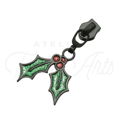#5 Holly Zipper Pulls in Matte Black and Glitter Enamel at Atelier Fiber Arts