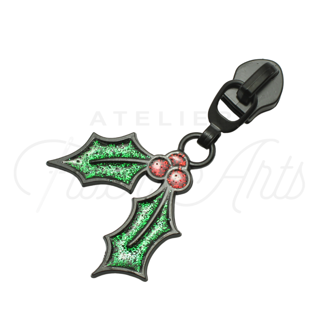 #5 Holly Zipper Pulls in Matte Black and Glitter Enamel at Atelier Fiber Arts