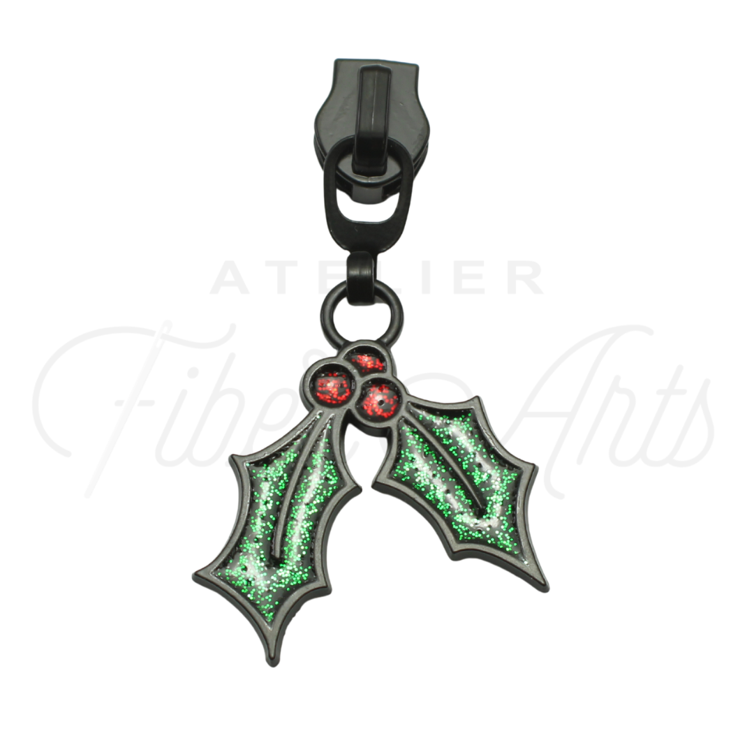 #5 Holly Zipper Pulls in Matte Black and Glitter Enamel at Atelier Fiber Arts