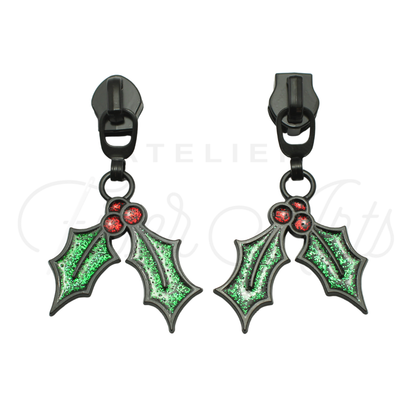 #5 Holly Zipper Pulls in Matte Black and Glitter Enamel at Atelier Fiber Arts