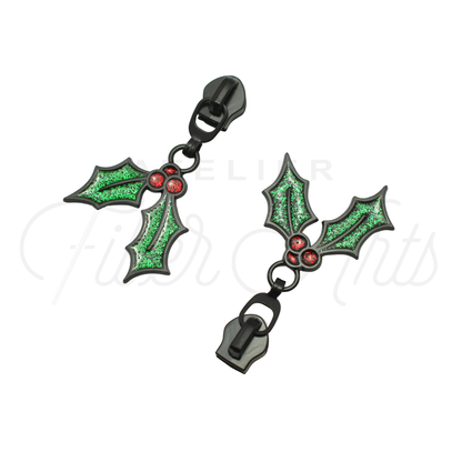 #5 Holly Zipper Pulls in Matte Black and Glitter Enamel at Atelier Fiber Arts