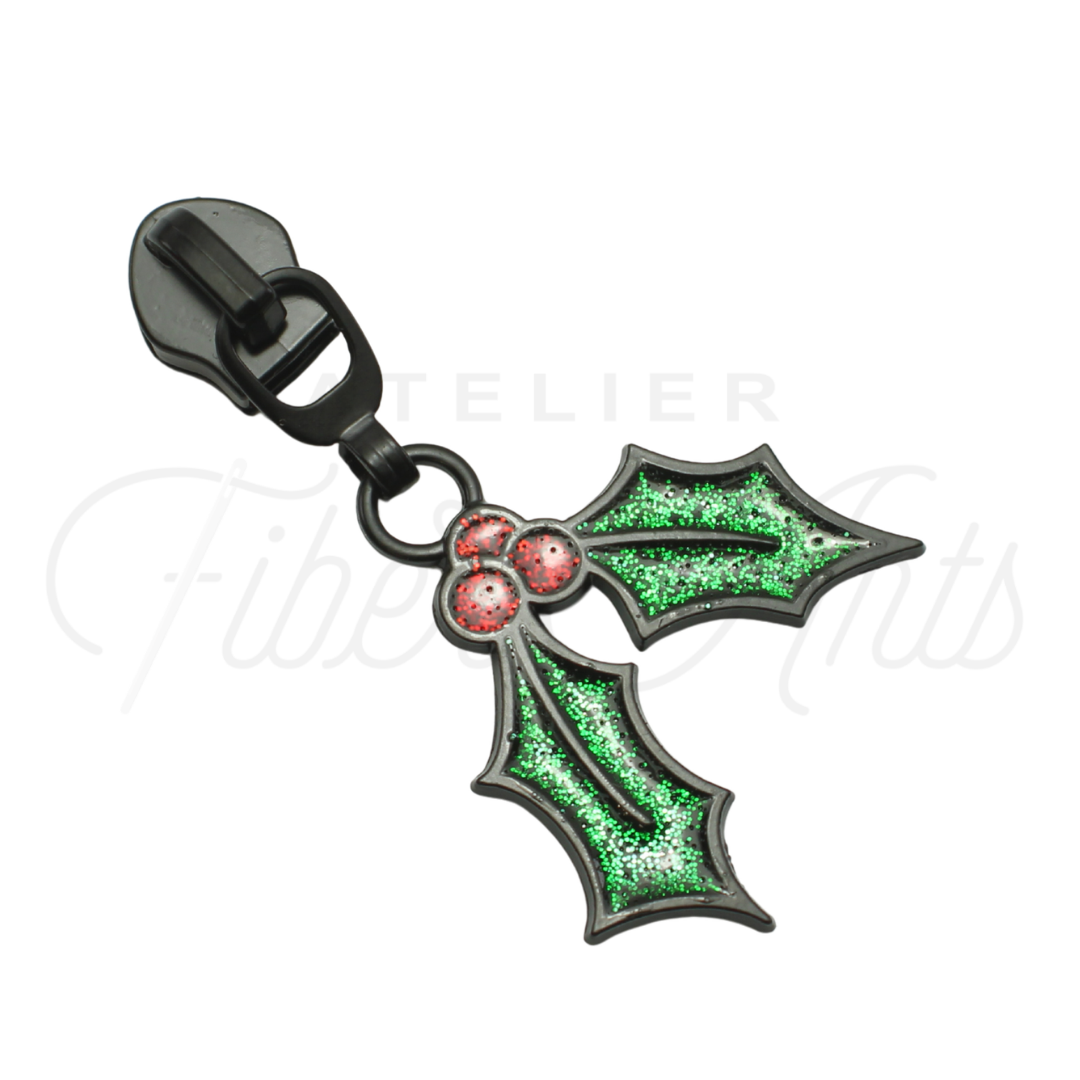 #5 Holly Zipper Pulls in Matte Black and Glitter Enamel at Atelier Fiber Arts