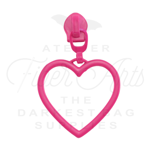 #5 Large Heart Zipper Pulls in Hot Pink at Atelier Fiber Arts