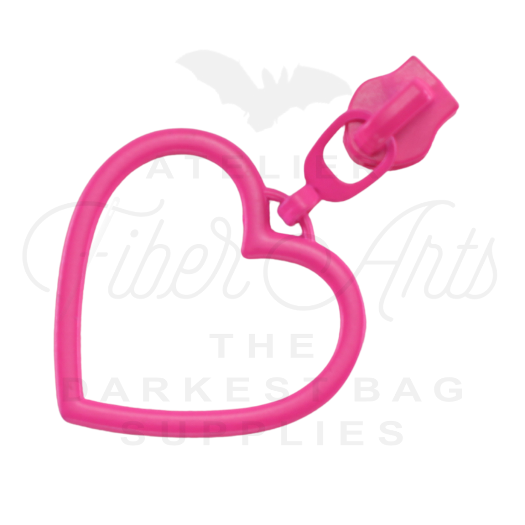 #5 Large Heart Zipper Pulls in Hot Pink at Atelier Fiber Arts